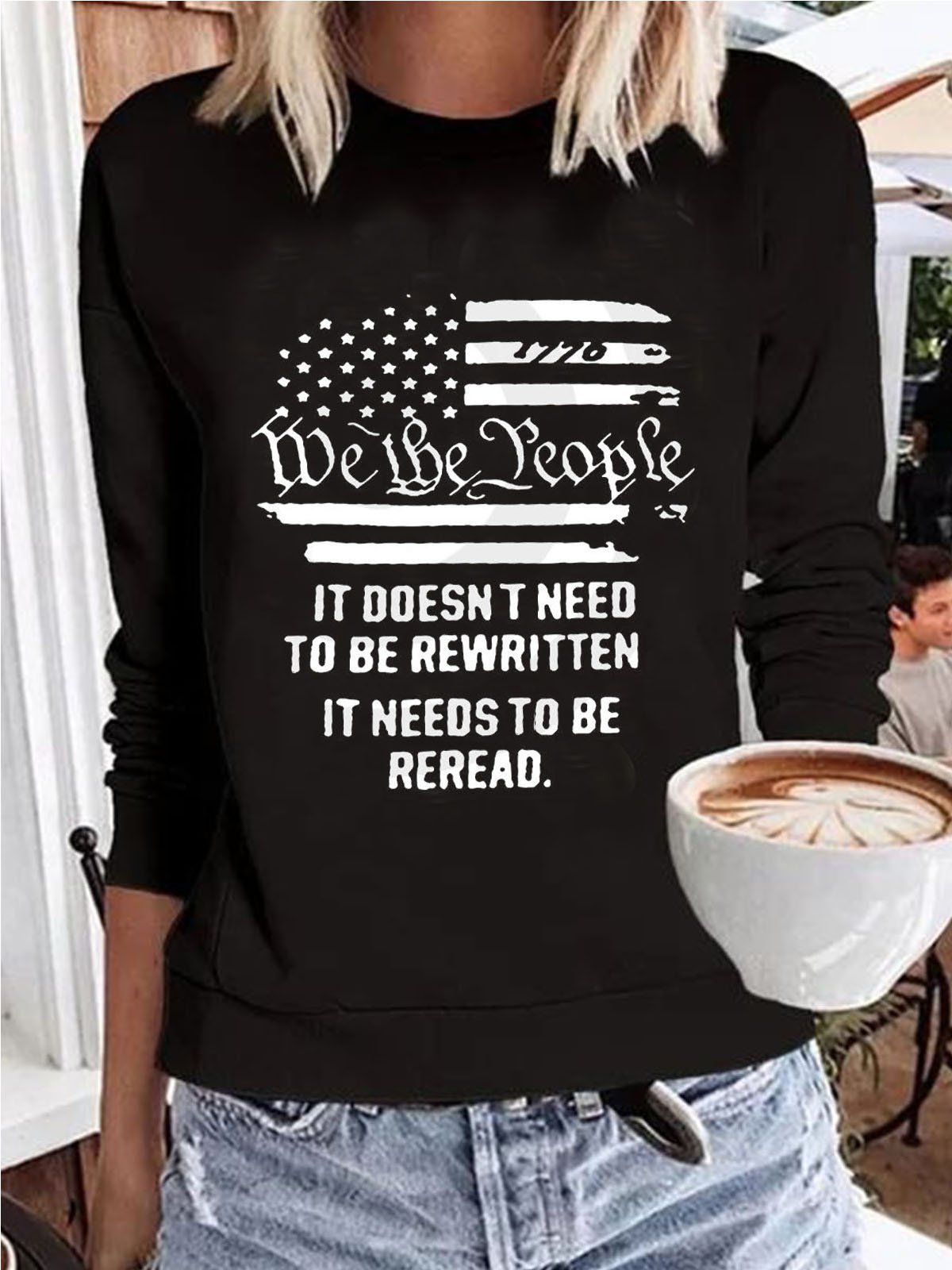 Casual Letter Crew Neck Long Sleeve Shirts & Tops