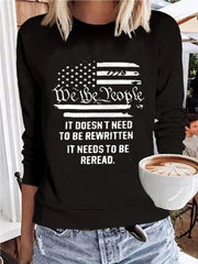 Casual Letter Crew Neck Long Sleeve Shirts & Tops