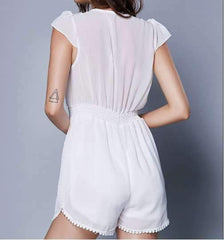 Fashion Pure V neck Snarl Lacing Jumpsuits