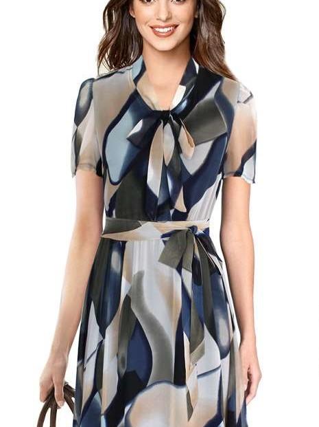 Fashion Print Stand collar Skater Dresses