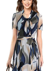 Fashion Print Stand collar Skater Dresses