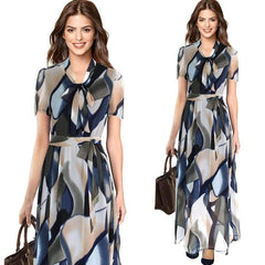Fashion Print Stand collar Skater Dresses