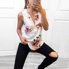 Sexy Fashion Floral Zipper V neck  T-Shirts