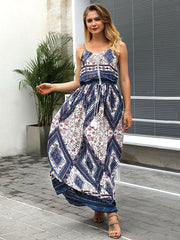 Retro Spaghetti-neck Waisted Floral Bohemia Maxi Dress