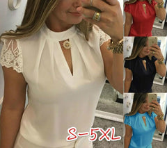 Crew Neck Lace Plain T-Shirts