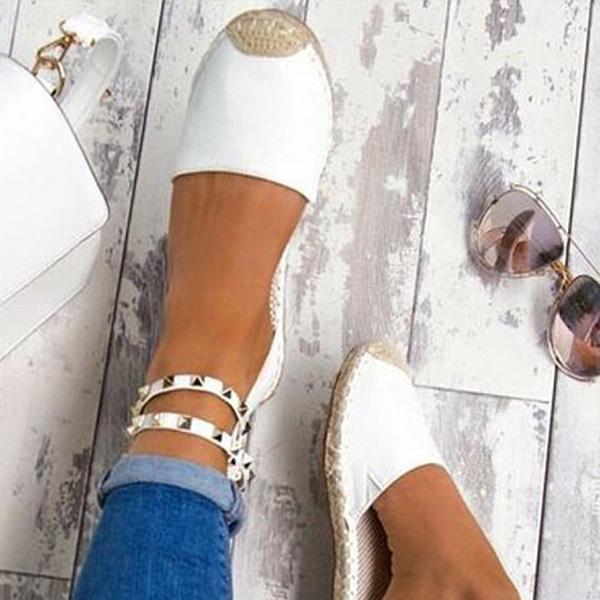 Plain Flat Ankle Strap Round Toe Casual Date Flat Socofy Sandals