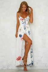 Fashion Print V neck Vest Backless Maxi Dresses