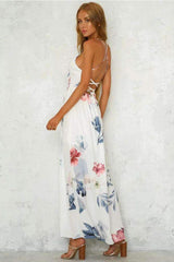 Fashion Print V neck Vest Backless Maxi Dresses