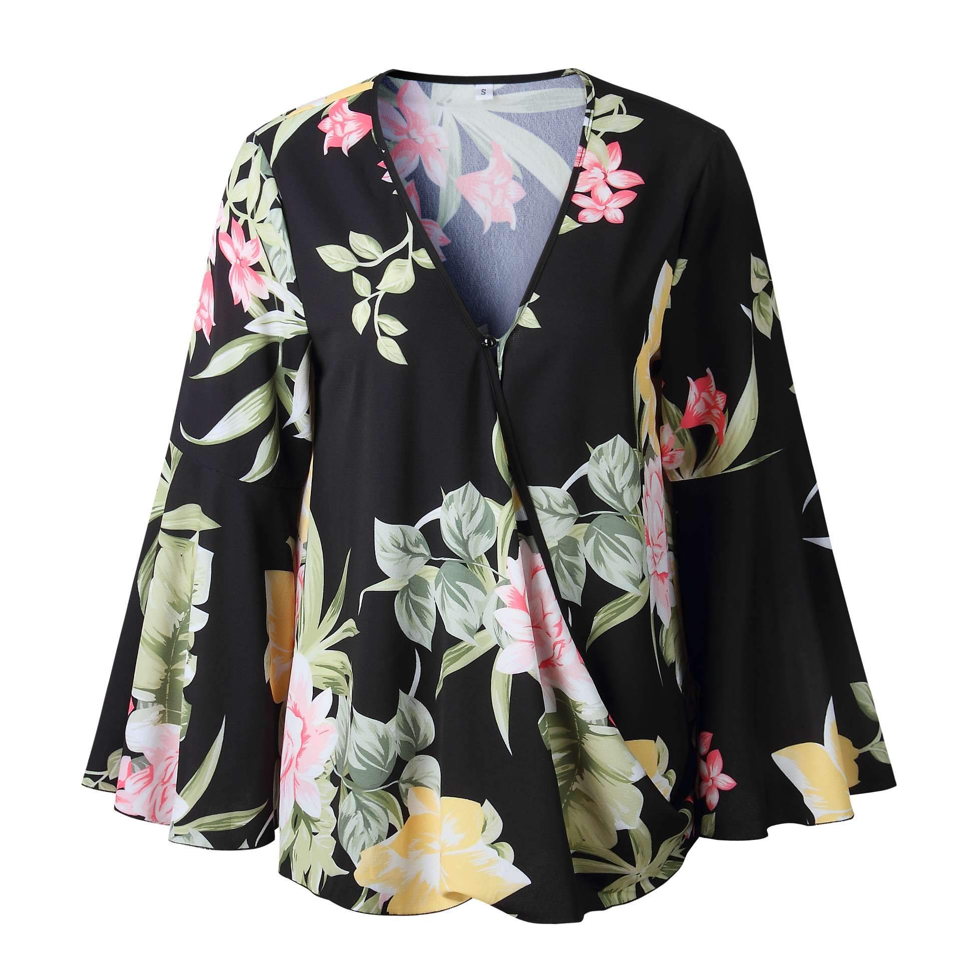 Sexy Print V neck  Falbala Irregular Blouses