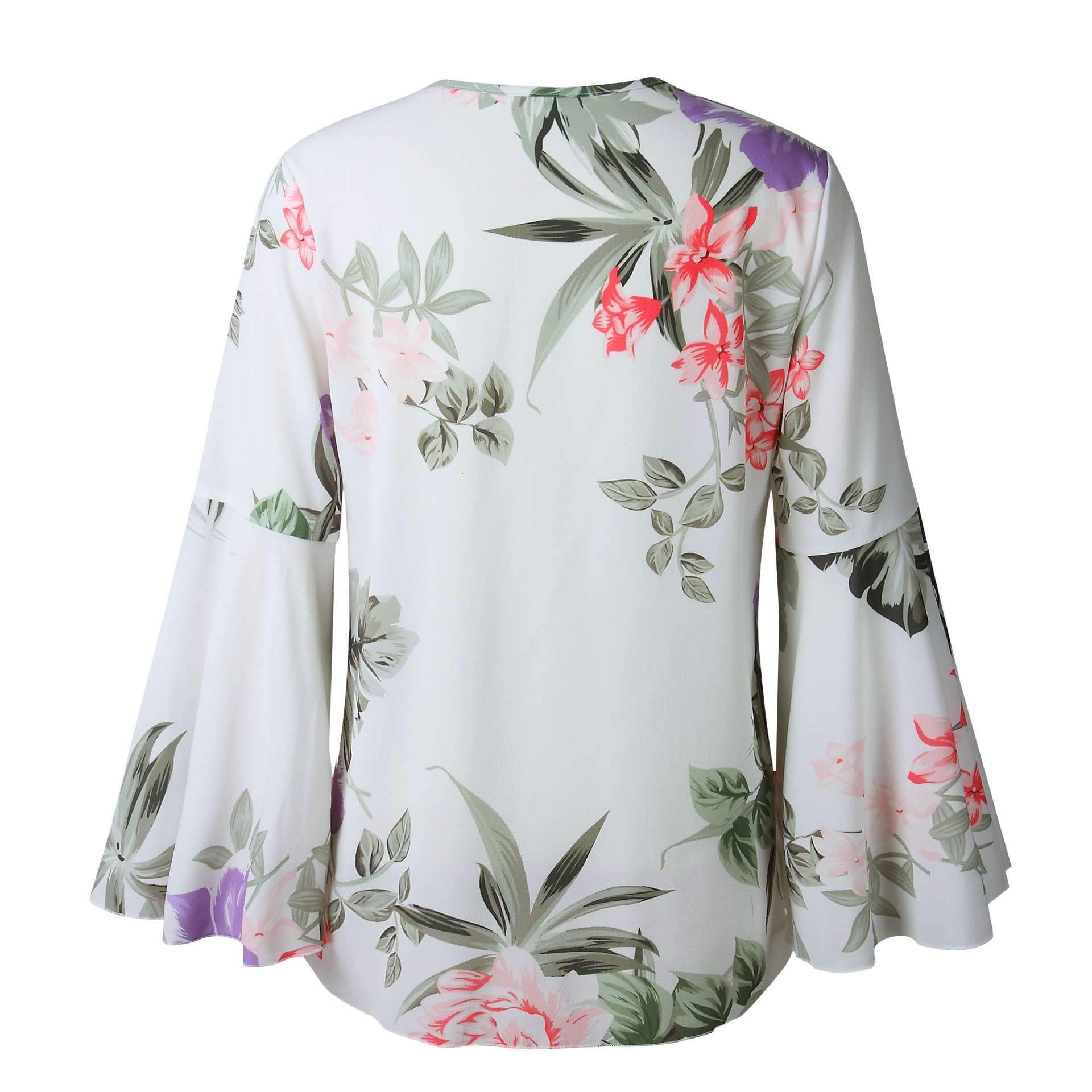 Sexy Print V neck  Falbala Irregular Blouses