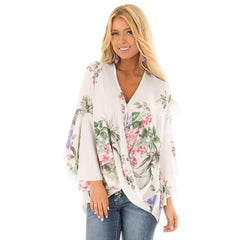 Sexy Print V neck  Falbala Irregular Blouses