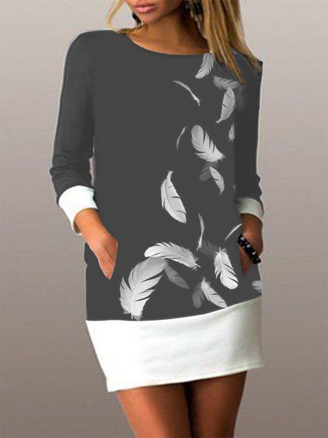 Black-White Printed Casual Long Sleeve Dresses