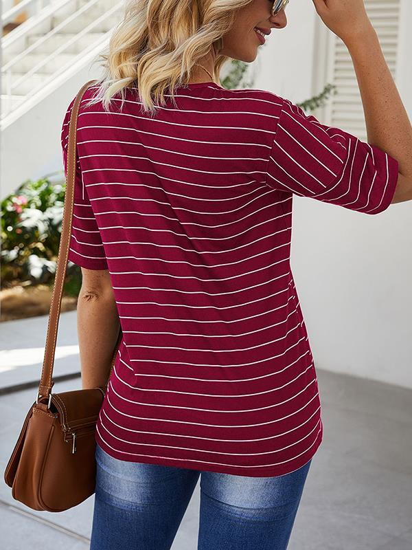 V-neck striped casual T-shirts tops