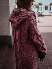 Solid color hooded long twist cardigans fashion women sweaters