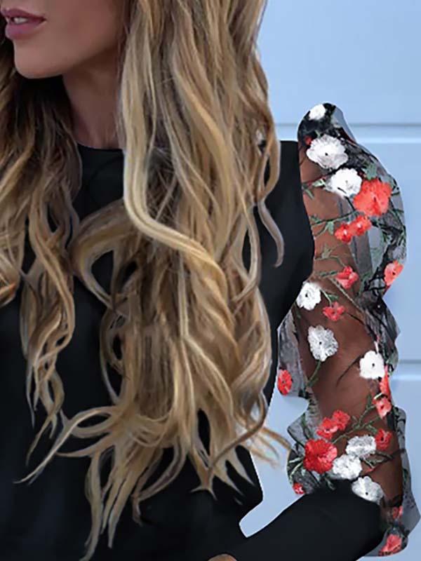 Women flower printed fashion puff sleeve blouses