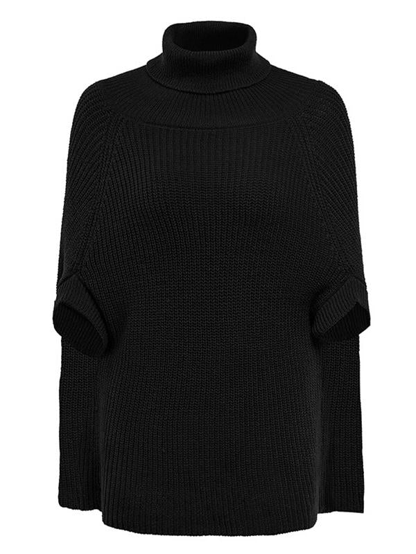 Woman Plain High Collar Cloak Sweater