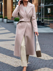 Elegant big lapel women long coats with belt