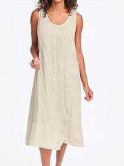 Casual Plain Sleeveless Women Round Neck Irregular Hem Maxi Dresses
