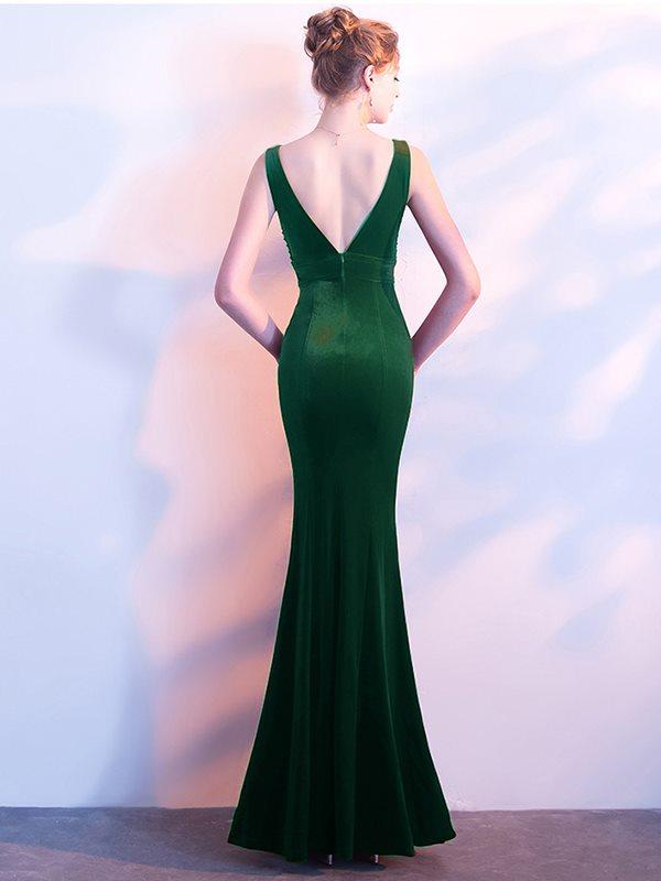 Elegant Velvet Sequined V-Neck Sheath Backless Party Dresses