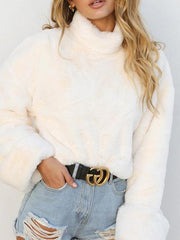 White High Collar Plain Sweatshirts