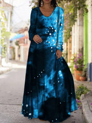 Casual Long Sleeve V-Neck Printed Dress