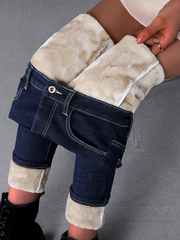 Casual Denim Solid Pants