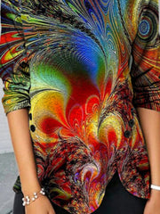 Casual Long Sleeve Round Neck Plus Size Printed Tops T-shirts for women