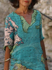 Cotton Shift Half Sleeve Graphic Dress