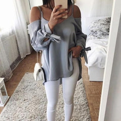 Sexy Sling V-Neck Loose Long-Sleeved Blouses