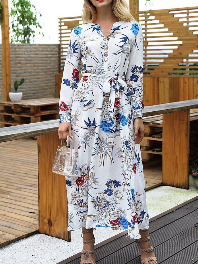 Women Autumn Long sleeve Floral  Maxi Dresses