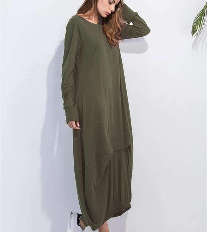 Fashion Plus Round neck Long sleeve Maxi Dresses