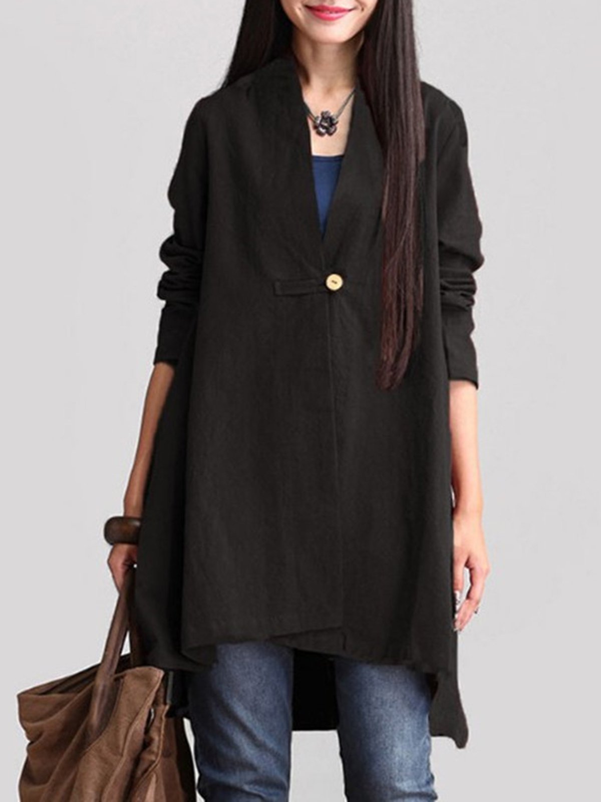 Buttoned Casual V-Neck Blouse