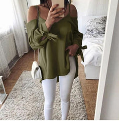 Sexy Sling V-Neck Loose Long-Sleeved Blouses