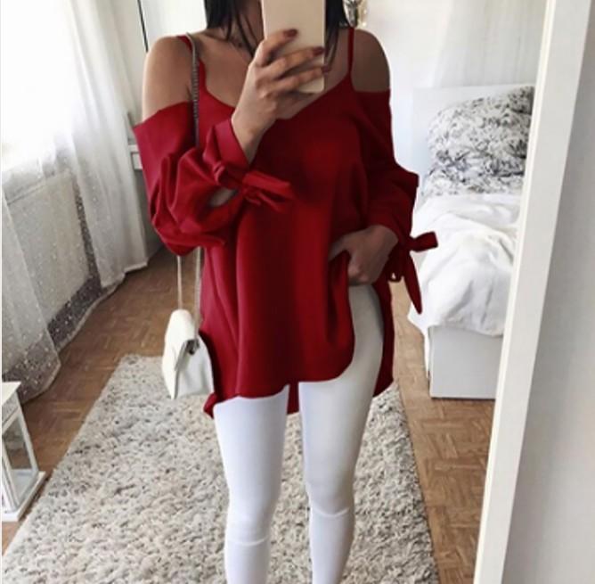 Sexy Sling V-Neck Loose Long-Sleeved Blouses