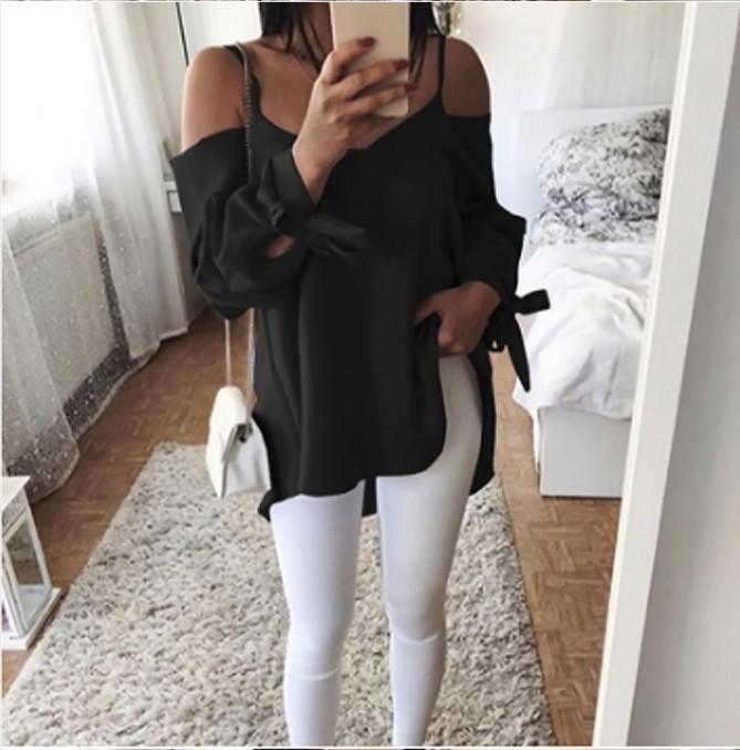 Sexy Sling V-Neck Loose Long-Sleeved Blouses