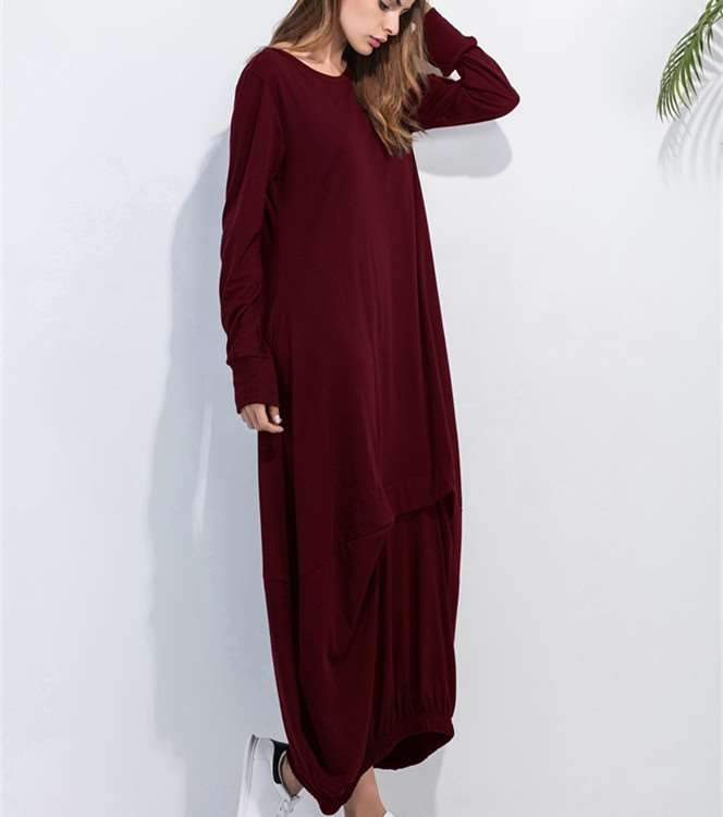 Fashion Plus Round neck Long sleeve Maxi Dresses