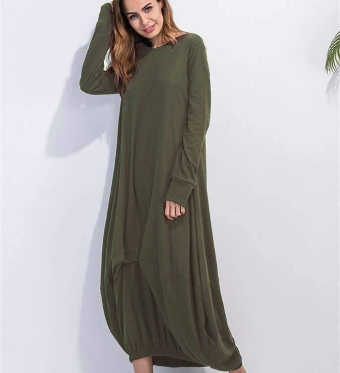 Fashion Plus Round neck Long sleeve Maxi Dresses