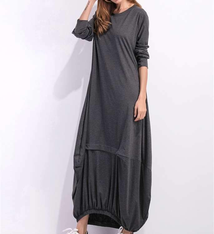 Fashion Plus Round neck Long sleeve Maxi Dresses