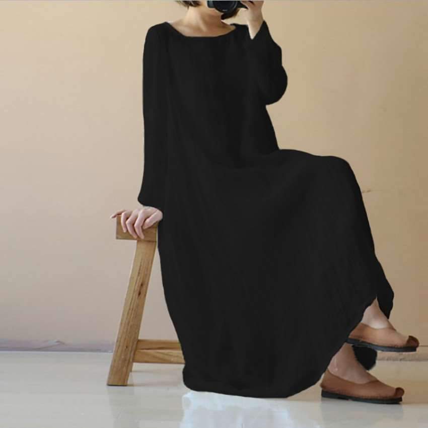 Fashion Plus Round neck Long sleeve Maxi Dresses