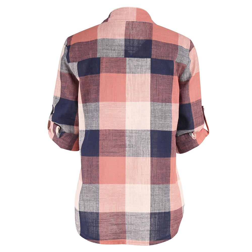 Women Lapel Long sleeve Plaid Blouses