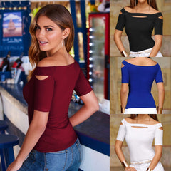 Off Shoulder Plain T-Shirts