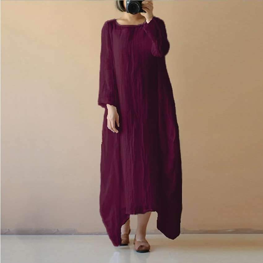 Fashion Plus Round neck Long sleeve Maxi Dresses