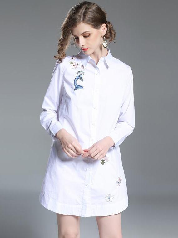 New Embroidery Lapel Long sleeve Blouses