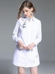 New Embroidery Lapel Long sleeve Blouses