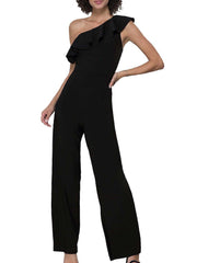 Chic One Shoulder Plain Slim Flouncing Jumpsuit