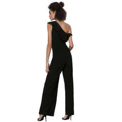 Chic One Shoulder Plain Slim Flouncing Jumpsuit