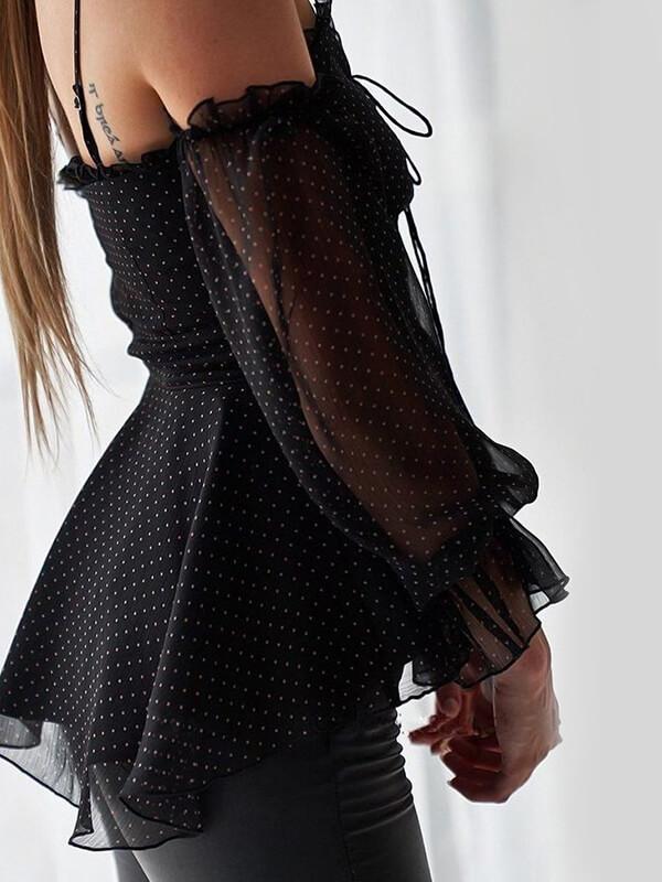 women chiffon polka dot halter sleeve Fashion Blouses