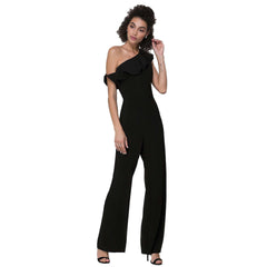 Chic One Shoulder Plain Slim Flouncing Jumpsuit