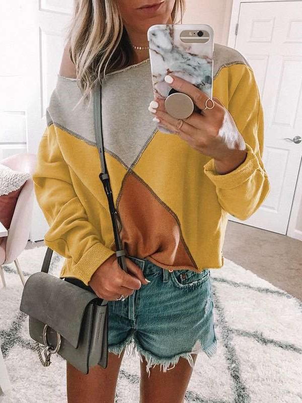 Fashion Round neck Gored Long sleeve T-Shirts
