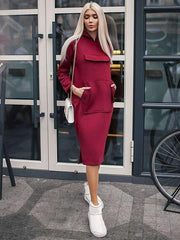Casual Loose Pure Pocket Hoodies & Sweatshirts Maxi Dresses